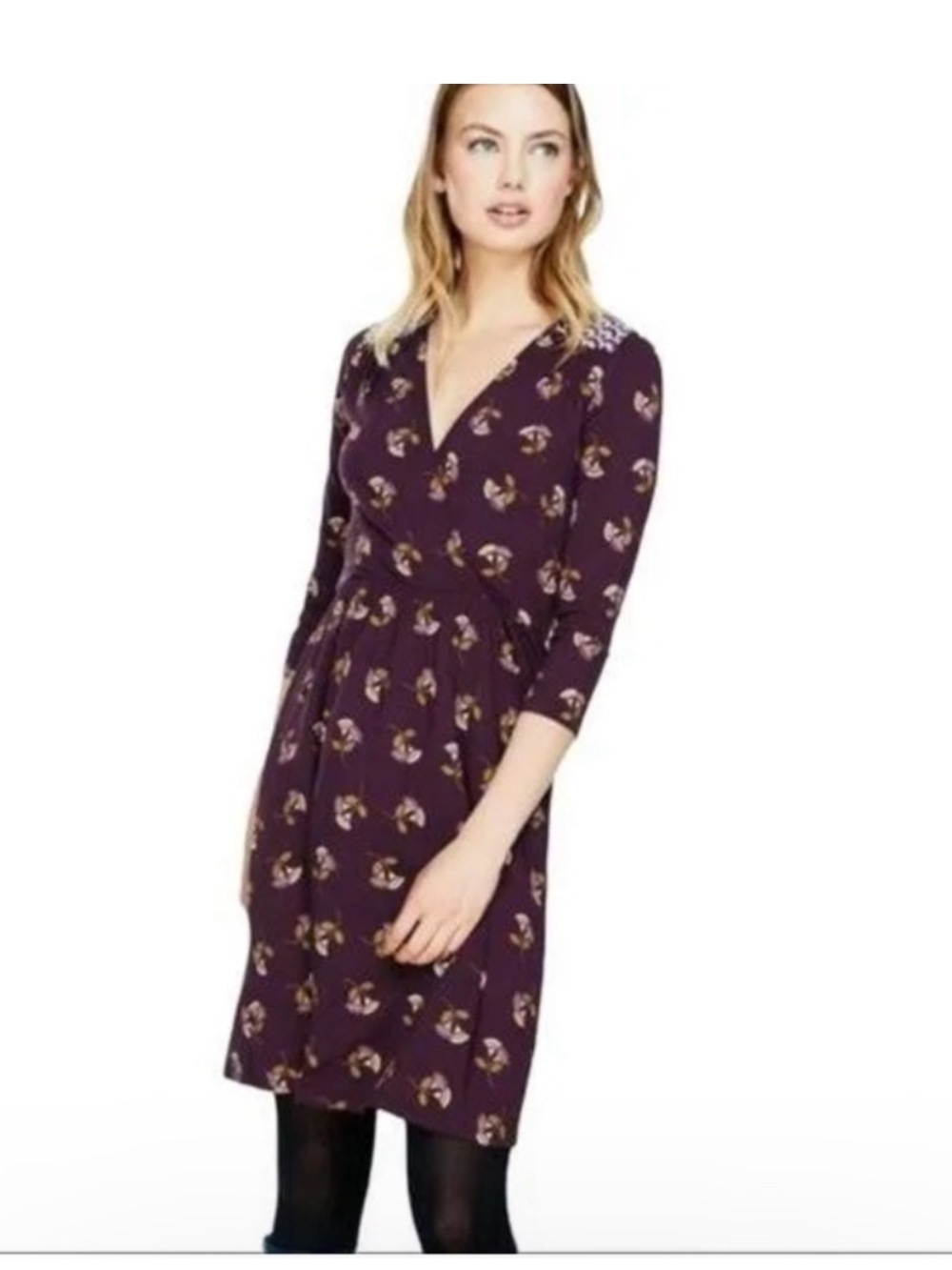 Boden Glenda purple jersey dress size six faux wrap Preowned good condition